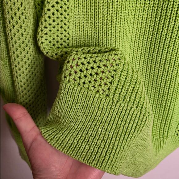NEW Pearl By Lela Rose Cable V-Neck Sweater XS Pistachio Green Classic Layering - Picture 5 of 9